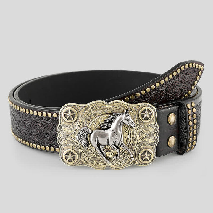 Ceinture en cuir de cow-boy robuste pour homme avec motif cheval galopant