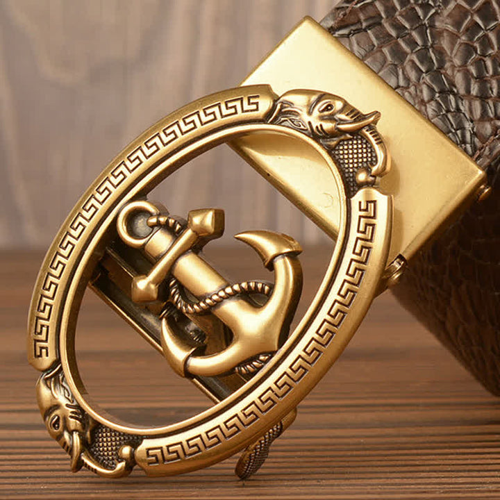 Ceinture en cuir gaufré crocodile pour homme, motif ancre nautique