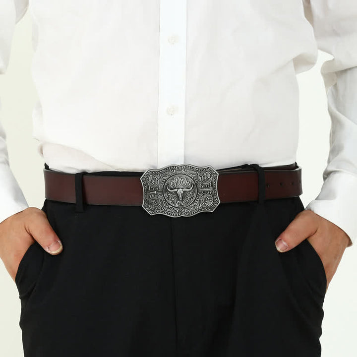 Ceinture en cuir à boucle en forme de flèche de taureau à longue corne pour homme