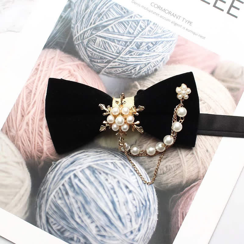 Nœud papillon uni en chaîne de flocon de neige et perles pour homme