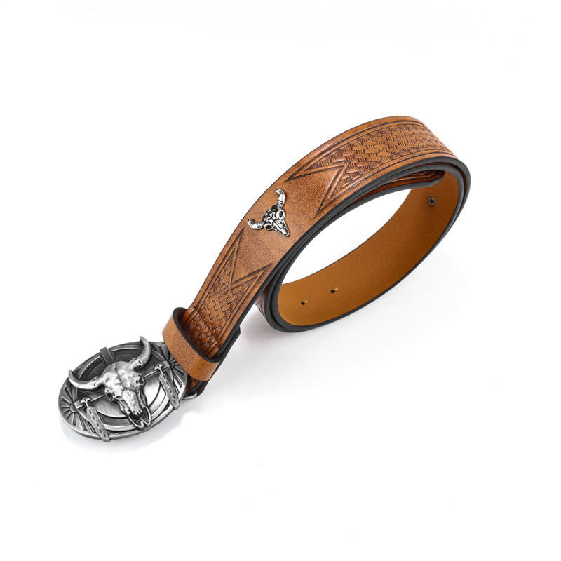 Ceinture en cuir gravée Mad Bull pour homme