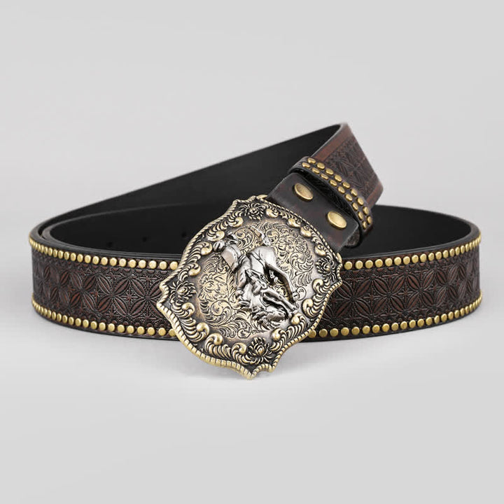 Ceinture en cuir à motif floral pour homme avec cheval d'équitation