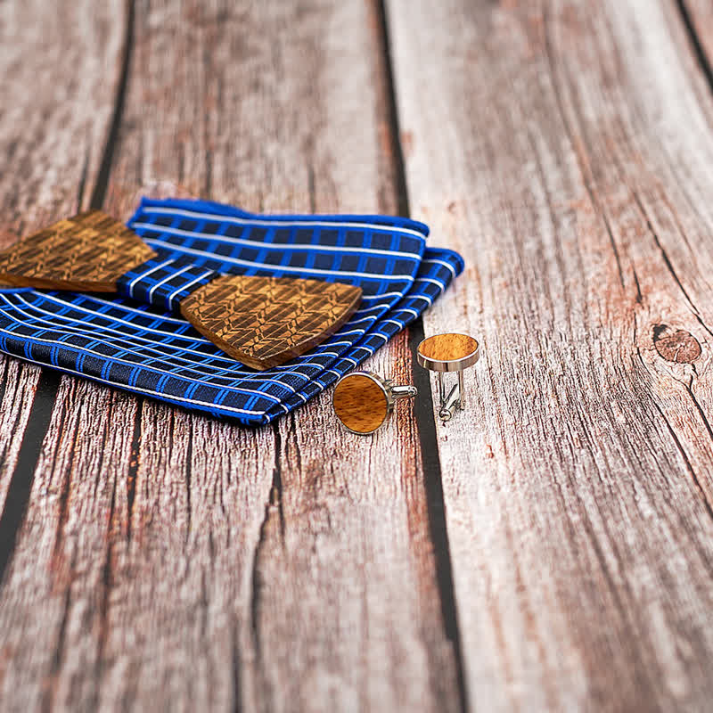 Ensemble de 3 nœuds papillon en bois sculpté pour hommes