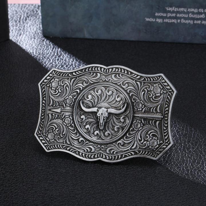 Ceinture en cuir à boucle en forme de flèche de taureau à longue corne pour homme