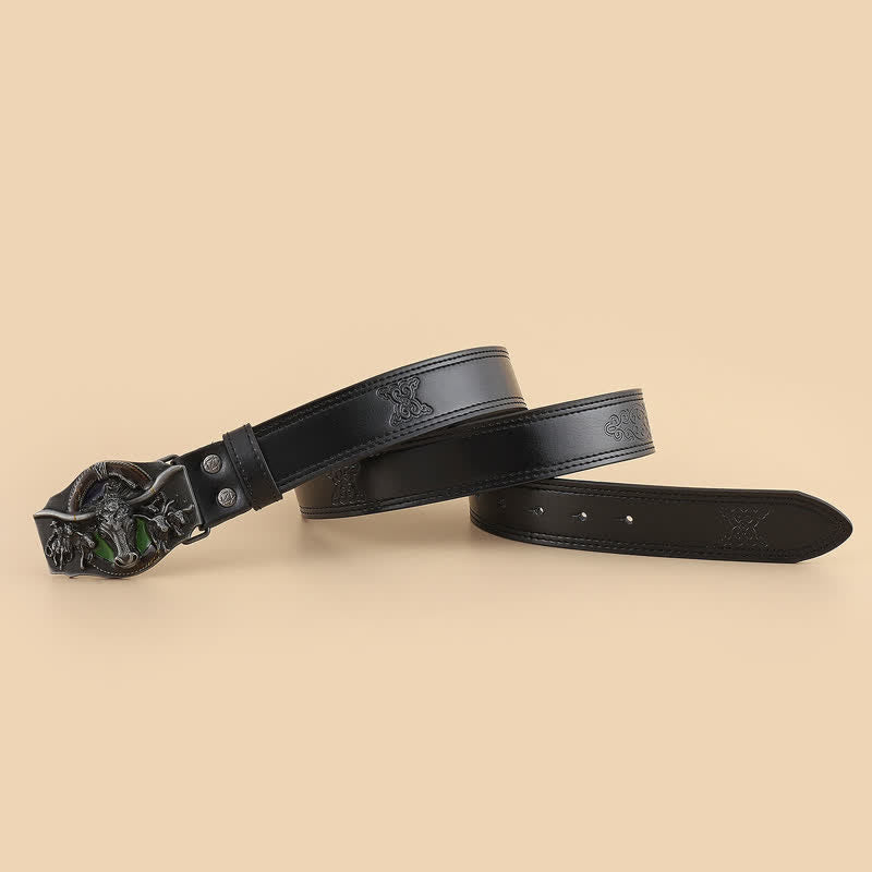 Ceinture en cuir noir à tête de taureau dominatrice pour homme