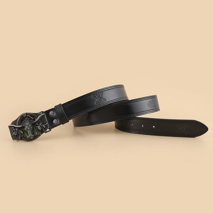 Ceinture en cuir noir à tête de taureau dominatrice pour homme