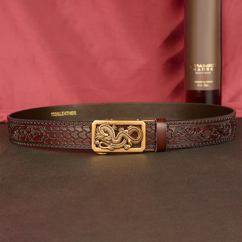 Ceinture en cuir gaufré à motif dragon enroulé pour homme
