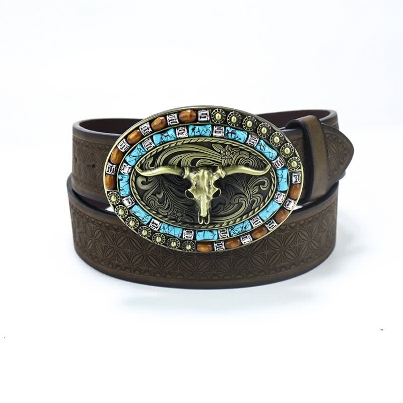 Ceinture en cuir de taureau turquoise pour homme style western cowboy