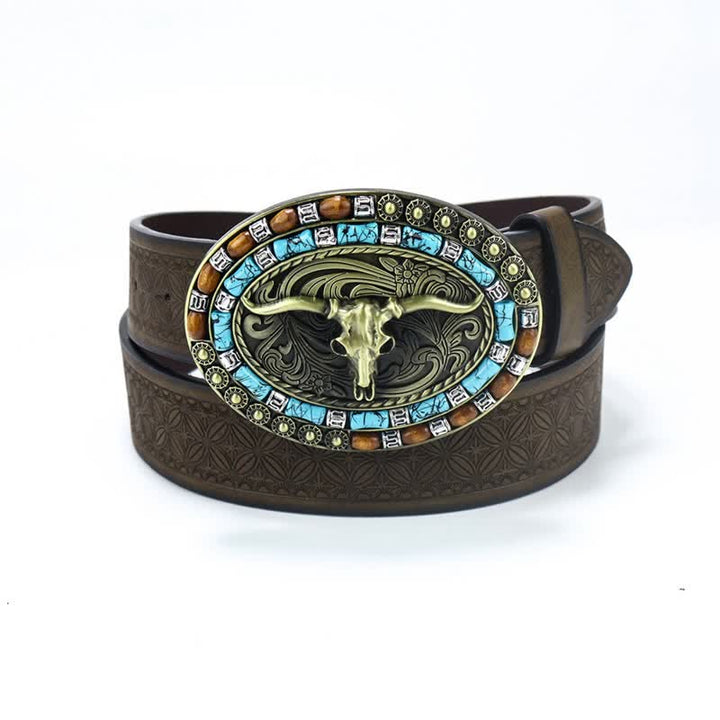 Ceinture en cuir de taureau turquoise pour homme style western cowboy