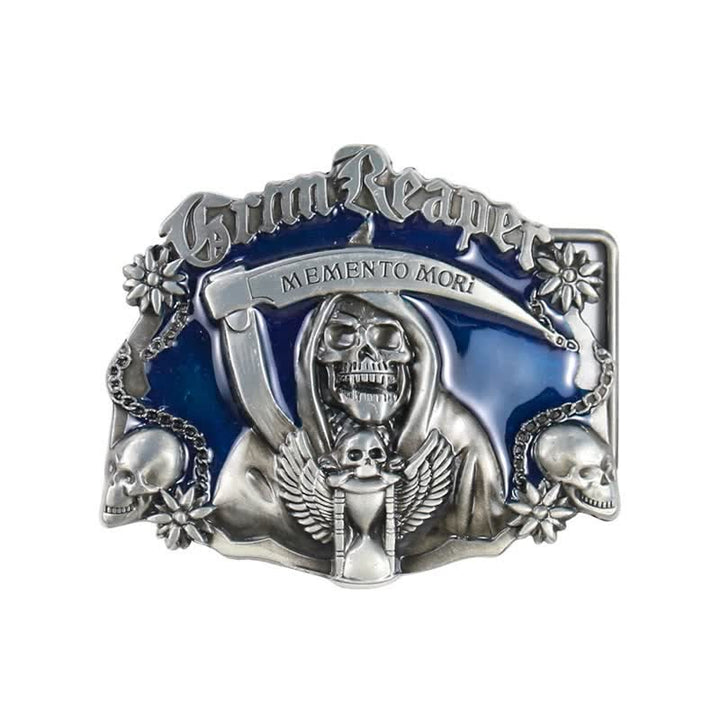 Ceinture en cuir à boucle tête de mort et faucille pour homme