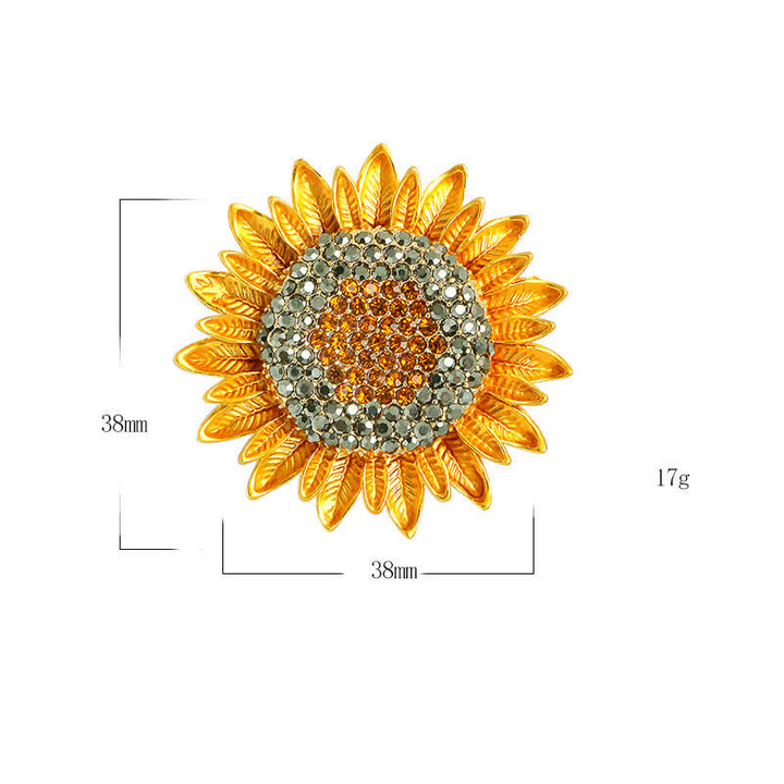 Broche tournesol jaune strass pour femme