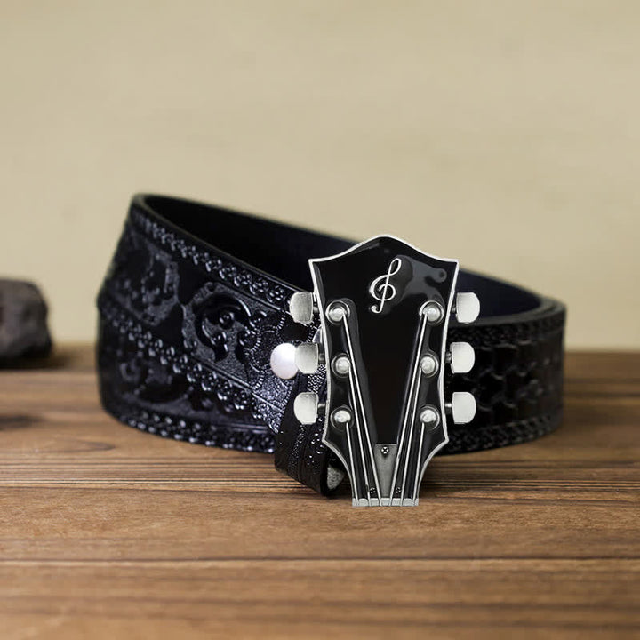 Ceinture en cuir avec boucle de tête de guitare musicale DIY pour homme