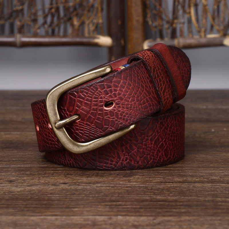 Ceinture en cuir grainé serpentine pour homme