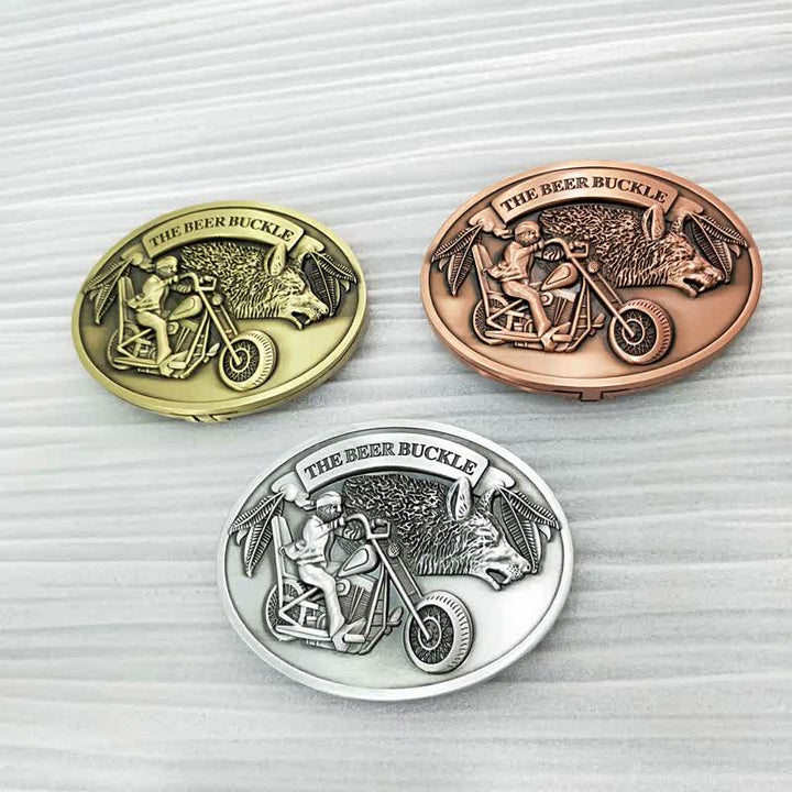 Ceinture en cuir avec boucle porte-bière créative pour moto pour homme