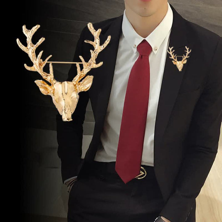 Broche tête de cerf en bois de cerf pour homme