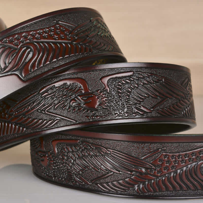 Ceinture en cuir gaufré à boucle aigle creuse pour homme