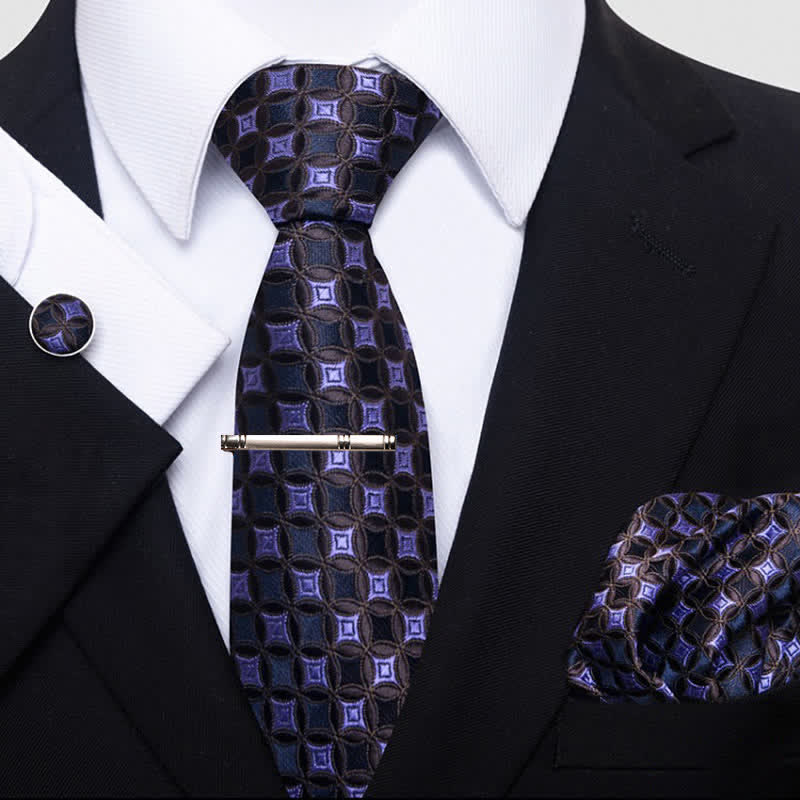 Lot de 4 cravates violettes et noires à motif géométrique scintillant pour homme