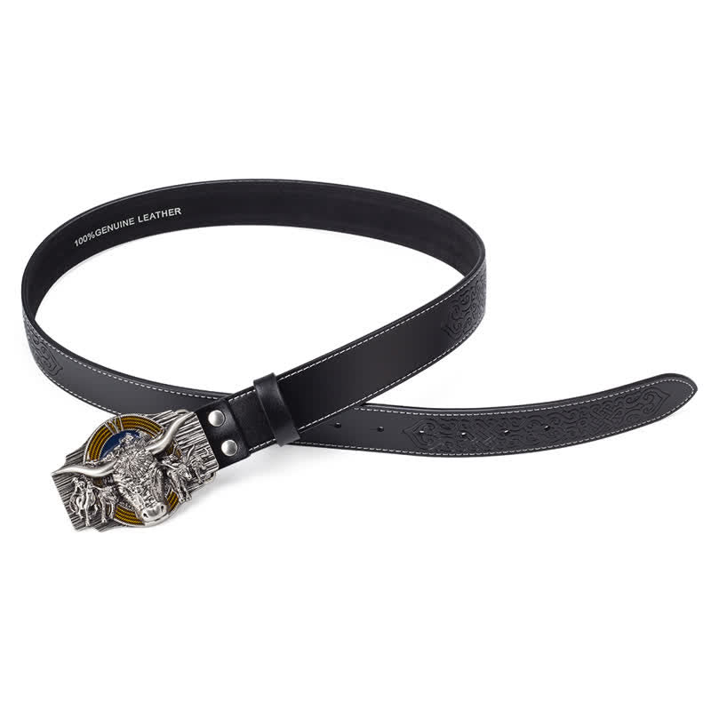 Ceinture en cuir gaufré pour homme avec motif taureau Longhorn