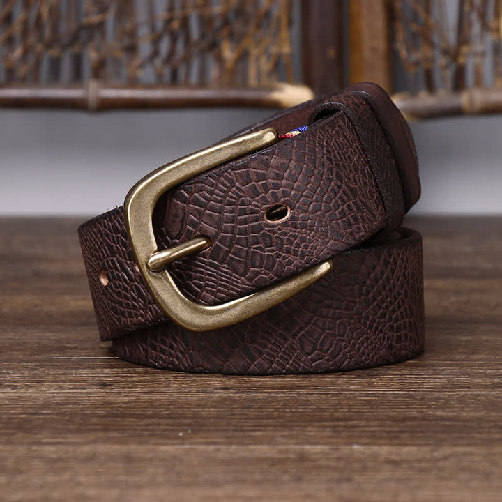 Ceinture en cuir grainé serpentine pour homme