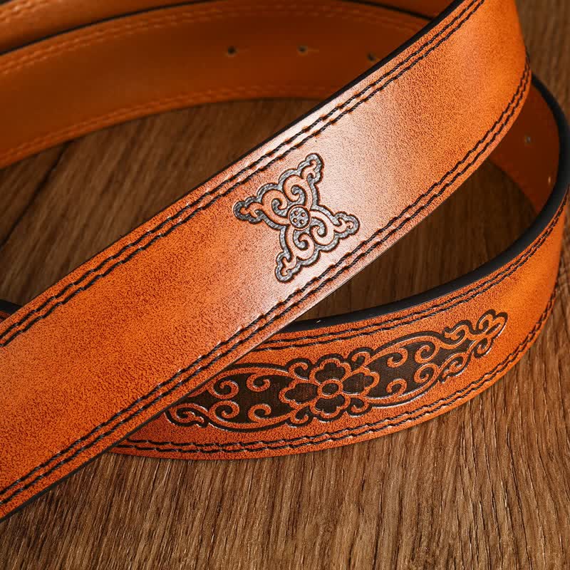Ceinture en cuir noir argenté pour homme avec cheval au galop