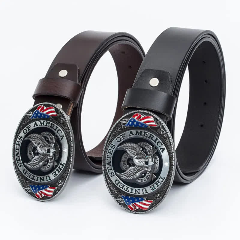 Ceinture en cuir de luxe pour homme avec drapeau américain et aigle