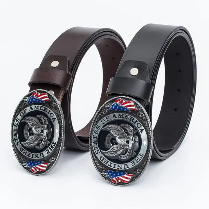Ceinture en cuir de luxe pour homme avec drapeau américain et aigle