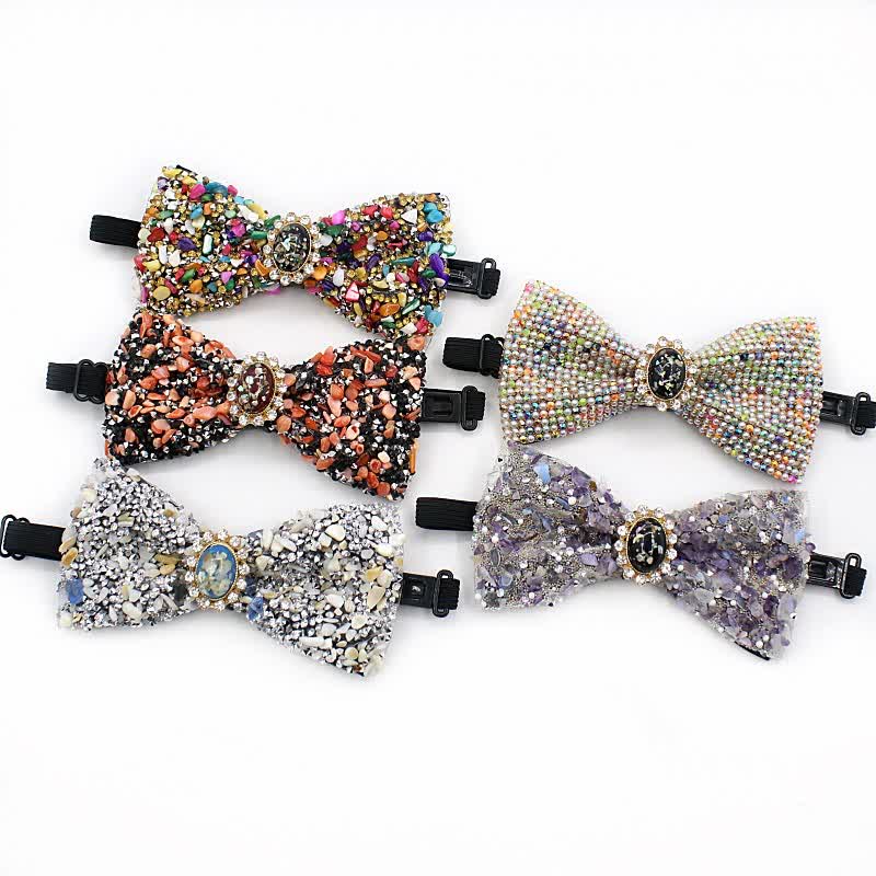 Nœud papillon pour homme avec perles colorées en pierre naturelle