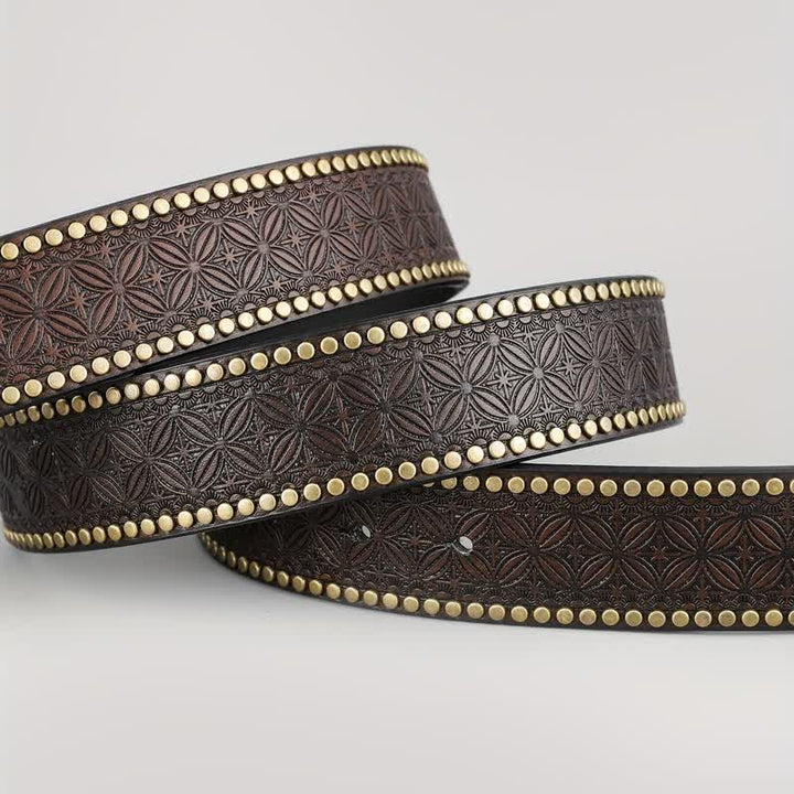 Ceinture en cuir marron foncé avec tête de taureau en relief pour homme
