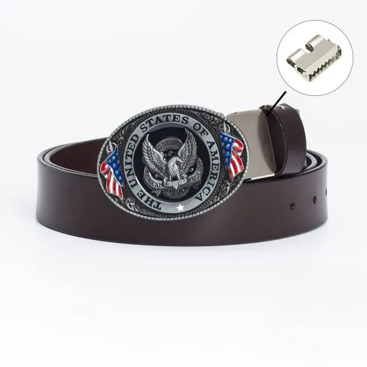 Ceinture en cuir de luxe pour homme avec drapeau américain et aigle