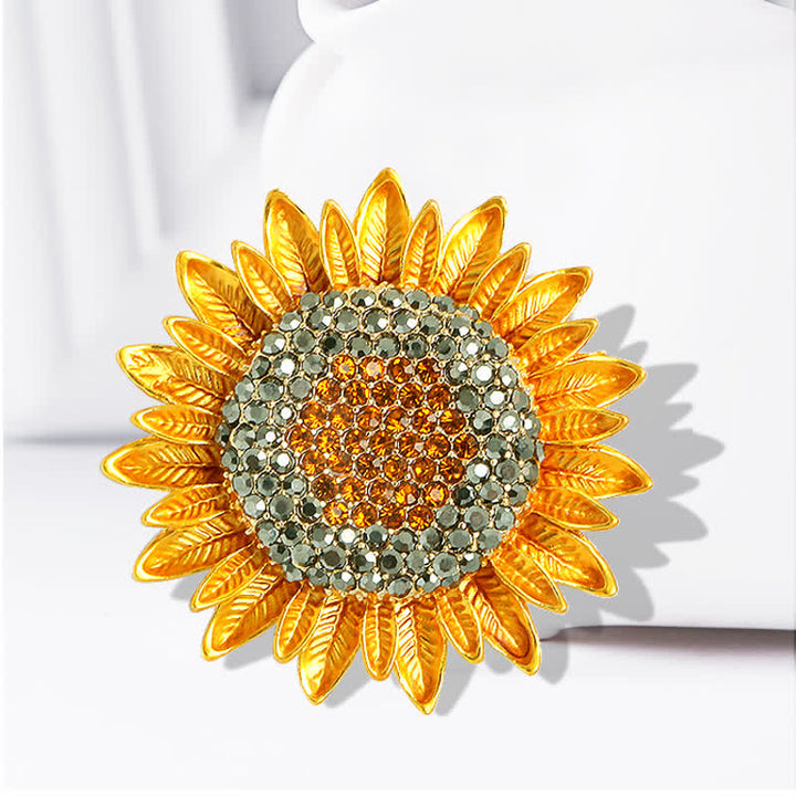 Broche tournesol jaune strass pour femme