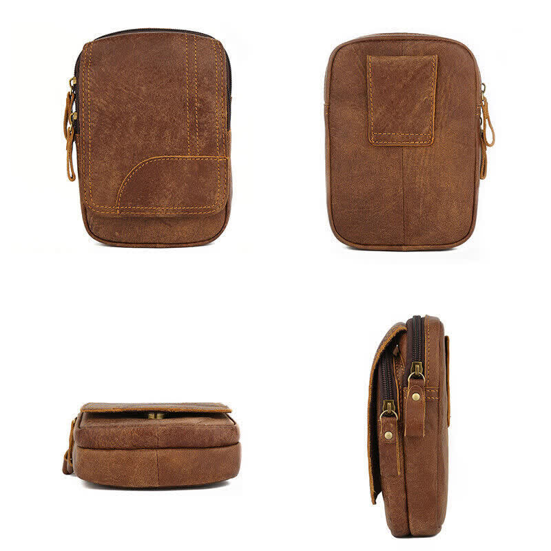 Sac ceinture de voyage en cuir nubuck avec fermeture éclair et bouton-pression magnétique