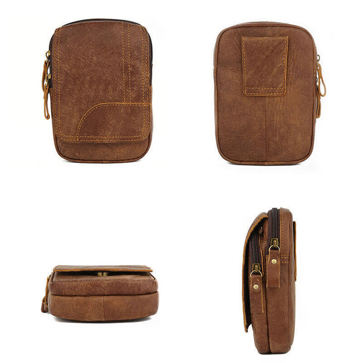 Sac ceinture de voyage en cuir nubuck avec fermeture éclair et bouton-pression magnétique