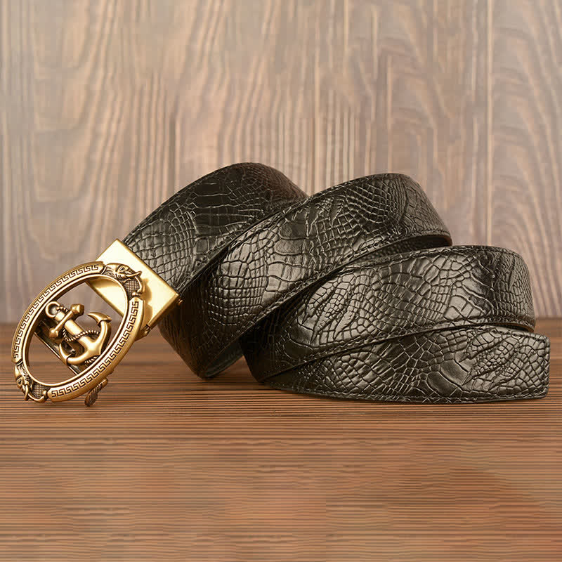 Ceinture en cuir gaufré crocodile pour homme, motif ancre nautique