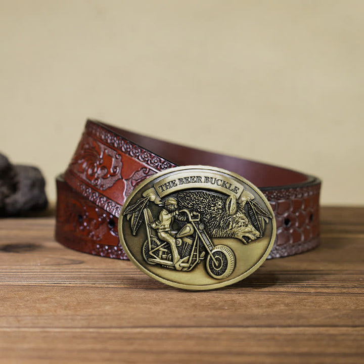 Ceinture en cuir avec boucle porte-bière créative pour moto pour homme