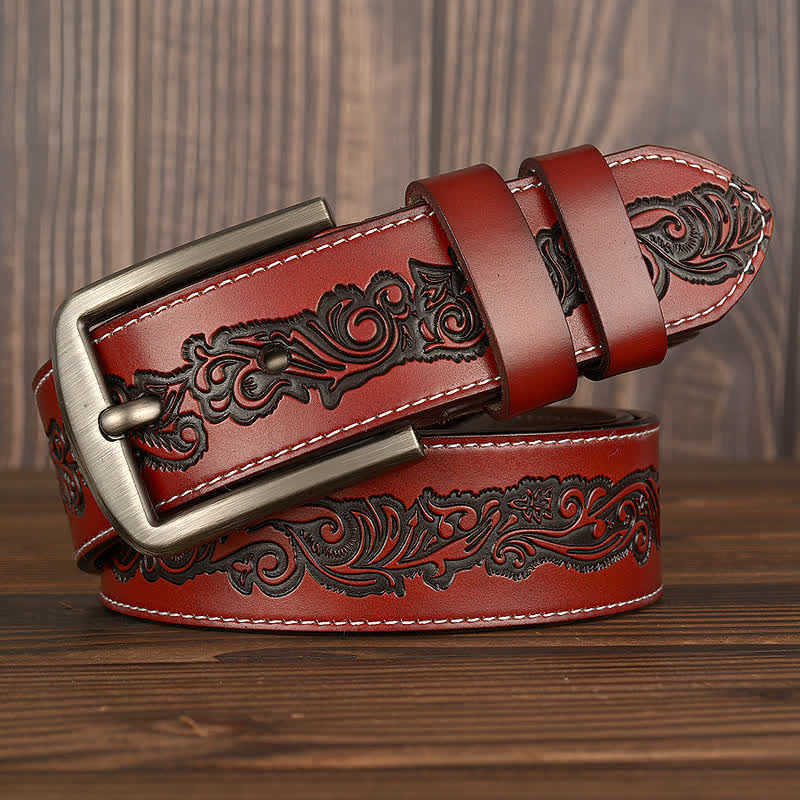 Ceinture en cuir de luxe à motif floral en relief pour homme