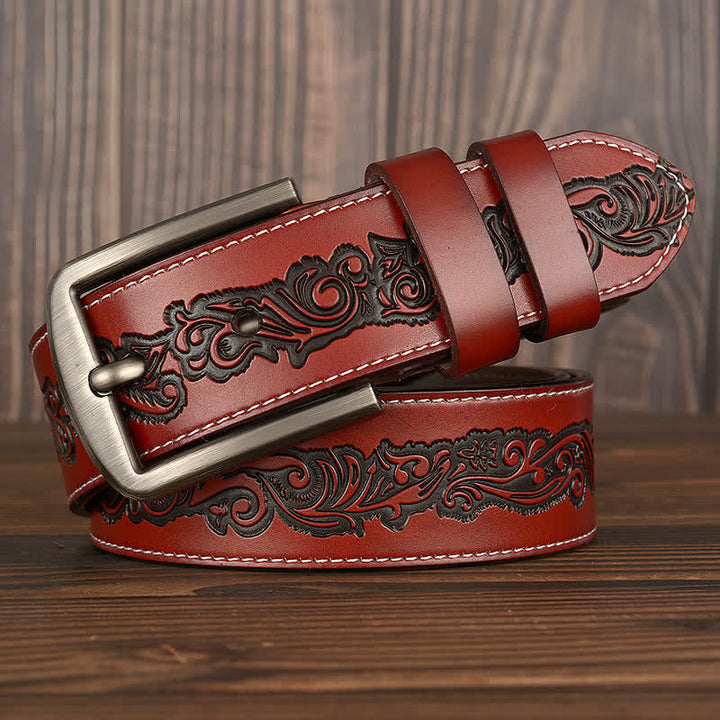 Ceinture en cuir de luxe à motif floral en relief pour homme