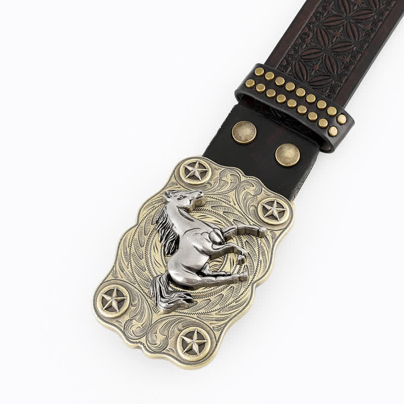 Ceinture en cuir de cow-boy robuste pour homme avec motif cheval galopant