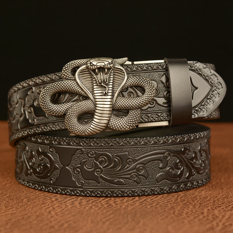 Ceinture en cuir pour homme avec boucle en forme de médaillon serpent