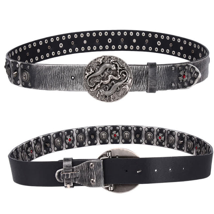 Ceinture en cuir cloutée à ornement lion rubis pour homme