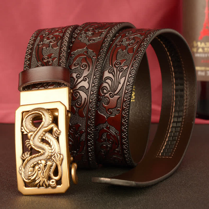 Ceinture en cuir gaufré à motif dragon enroulé pour homme
