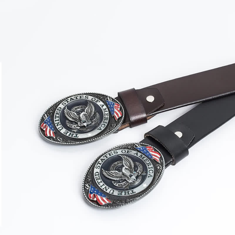Ceinture en cuir de luxe pour homme avec drapeau américain et aigle