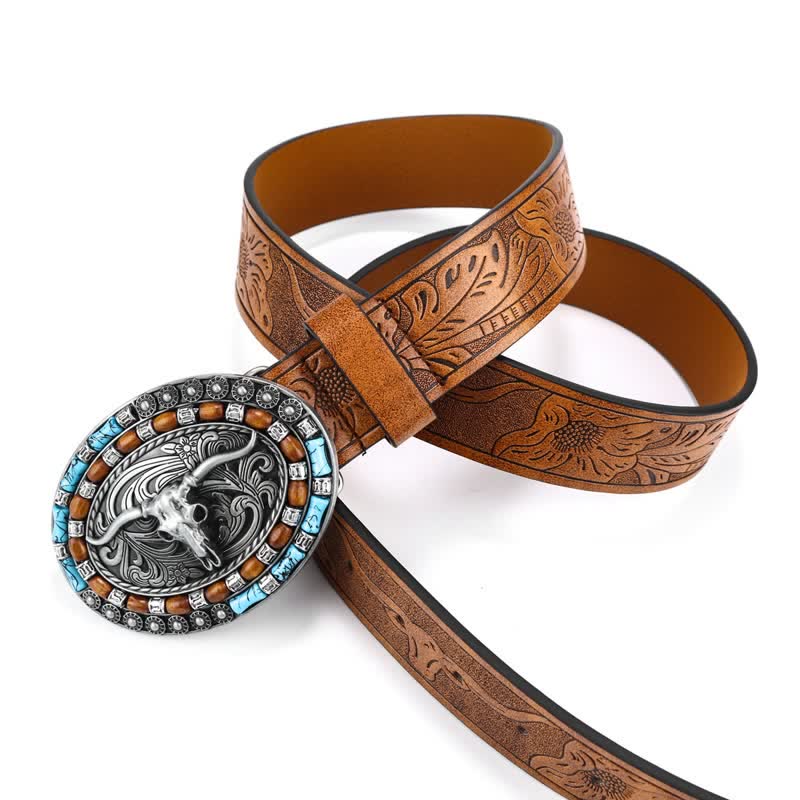 Ceinture en cuir de taureau turquoise pour homme style western cowboy