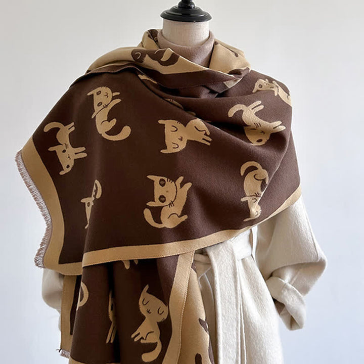 Écharpe grande taille pour femme, chaude et résistante au froid, avec imprimé chat