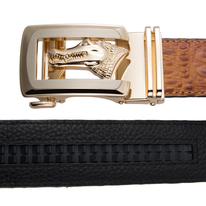 Ceinture en cuir imprimé crocodile à boucle automatique creuse pour homme