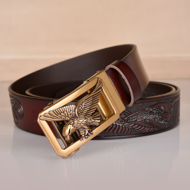 Ceinture en cuir gaufré à boucle aigle creuse pour homme