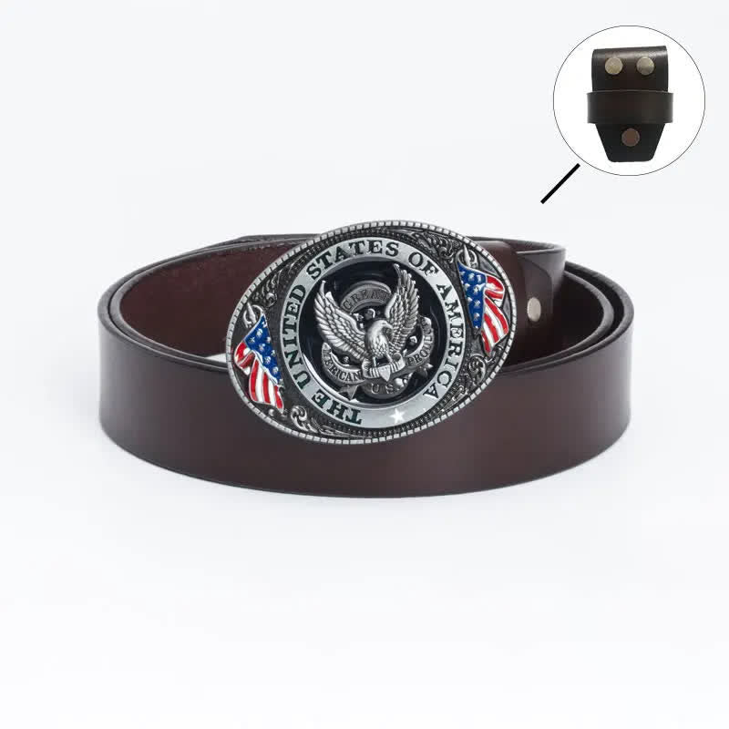 Ceinture en cuir de luxe pour homme avec drapeau américain et aigle