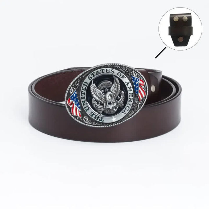 Ceinture en cuir de luxe pour homme avec drapeau américain et aigle