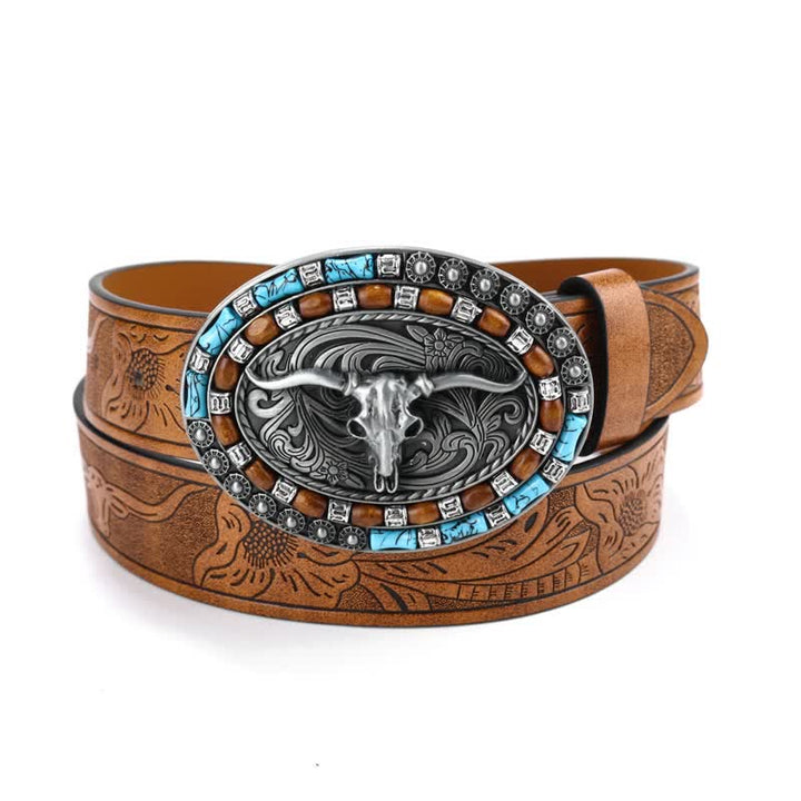 Ceinture en cuir de taureau turquoise pour homme style western cowboy