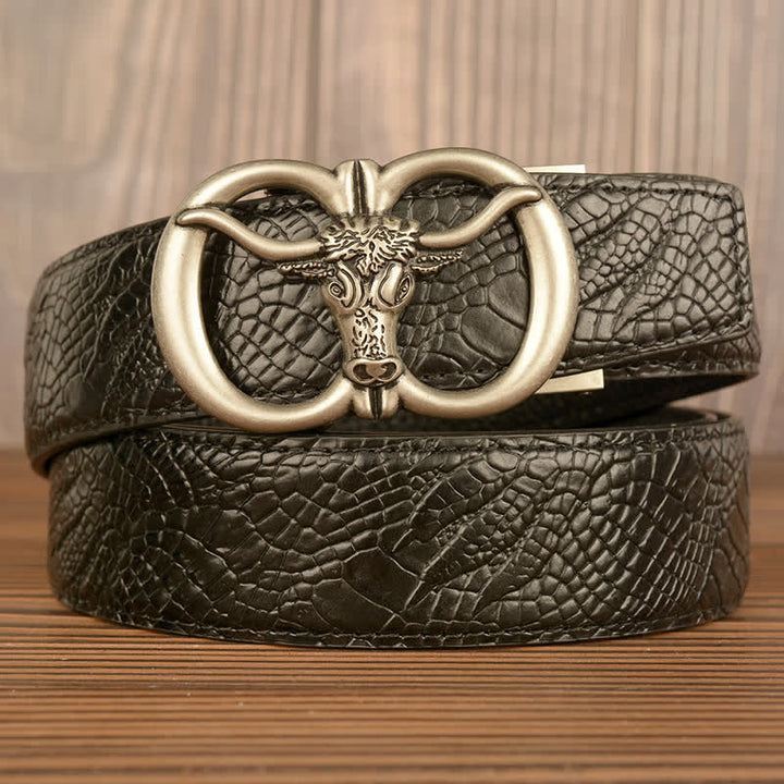 Ceinture en cuir motif crocodile pour homme, motif bœuf géant