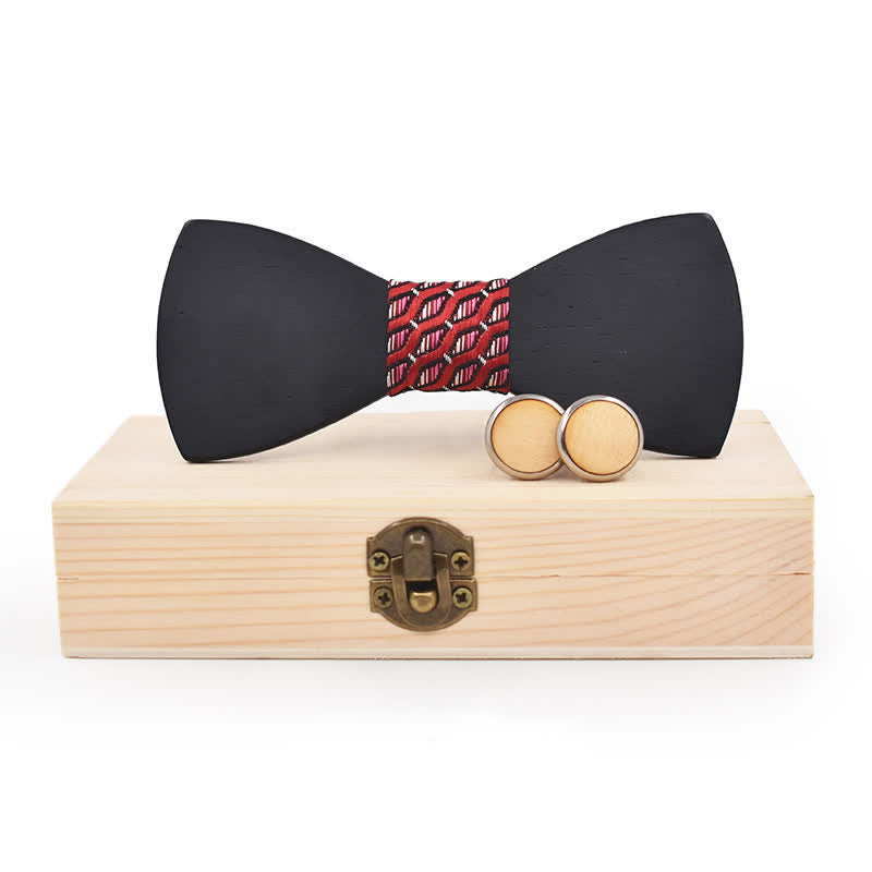 Lot de 2 boutons de manchette en bois noir pour homme
